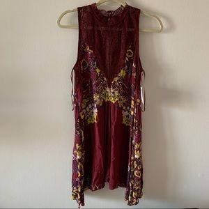 NWT Free People High Neck Wine Marsha Lace Dress
